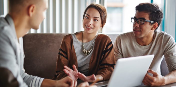 Group of friends or employees consulting about something